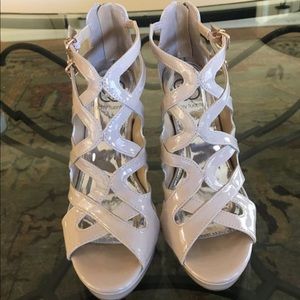 Tan strappy heels, size 7.5